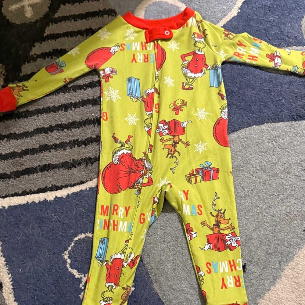 Grinch Kids One Piece Pajama - Green and Red Christmas
